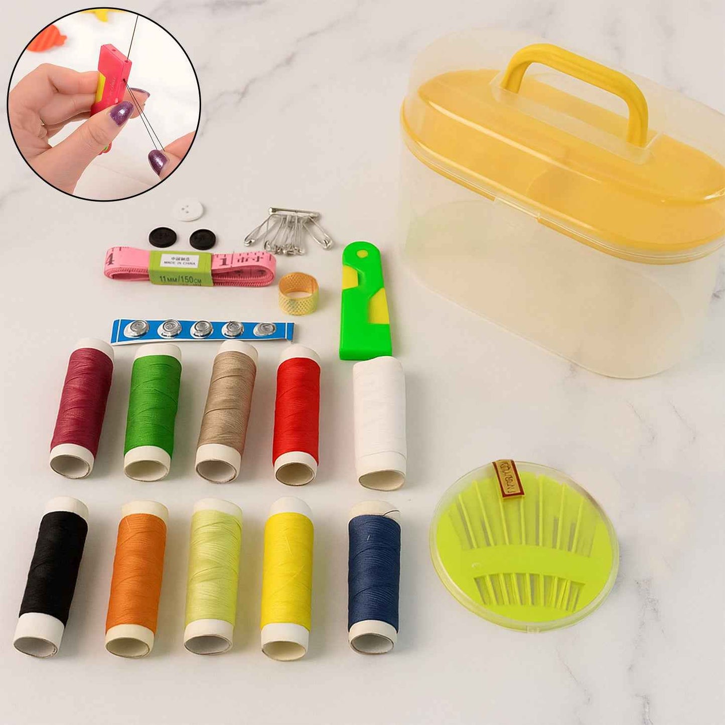6573 Double Layer Small Portable Travel Sewing Kits Box With Color Needle Threads Scissor Pin Hand Work Sewing Box Handwork Sewing Accessories