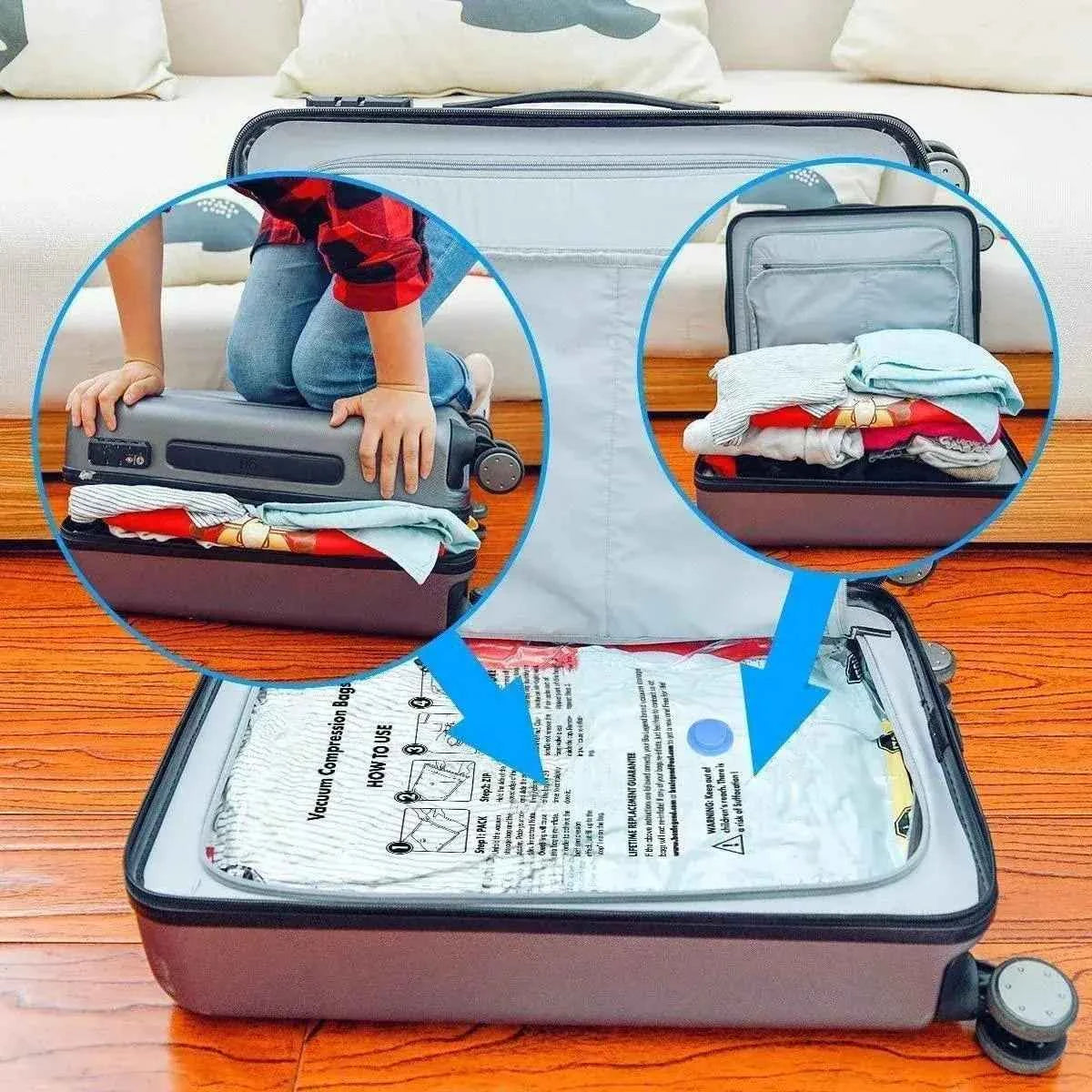 Vacuum Compression Storage Bags (Pack of 5) | Save 80% Space | Travel & Home Storage - Azarbex