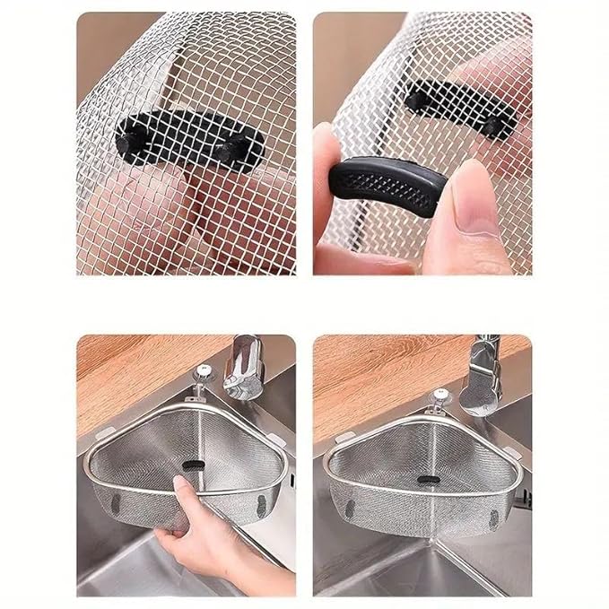 Stainless Steel Sink Corner Strainer | Multifunctional Triangle Drain Basket & Sponge Holder – Multicolor