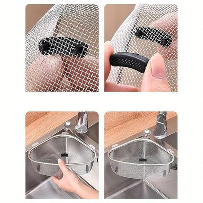 Stainless Steel Sink Corner Strainer | Multifunctional Triangle Drain Basket & Sponge Holder – Multicolor