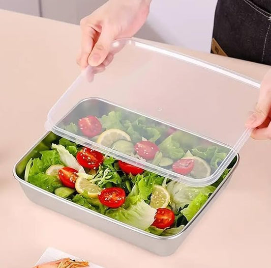 Stainless Steel Baking Tray with Lid | Square Food Storage & Baking Pan – Fridge & Freezer Safe – Azarbex