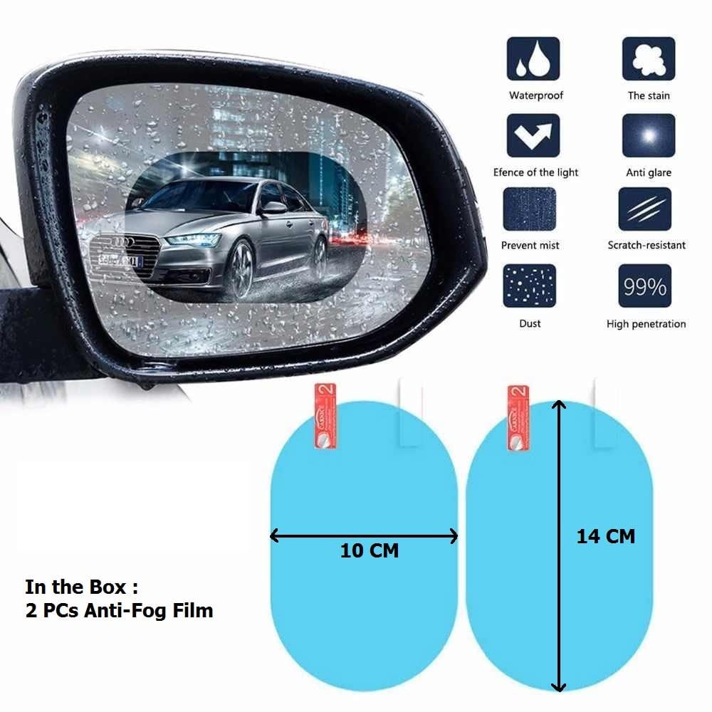 Car side mirror with anti-fog film in rain, waterproof and anti-glare protection, 2 pieces