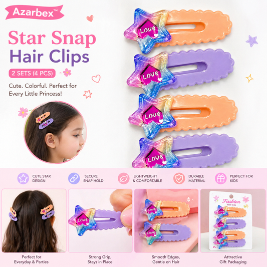Star Snap Hair Clips 4Pcs | Glitter Love Hair Pins – Azarbex