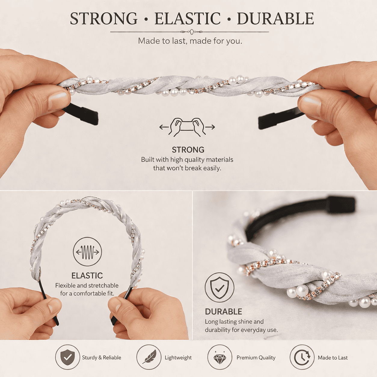 Azarbex™ Pearl Braided Headband for Women | Pearl Hair Band with Crystal Design