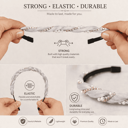Azarbex™ Pearl Braided Headband for Women | Pearl Hair Band with Crystal Design