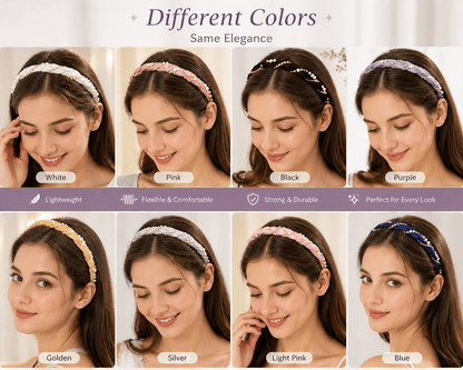 Azarbex™ Pearl Braided Headband for Women | Pearl Hair Band with Crystal Design