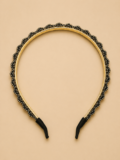 Azarbex™ Premium Pearl Hair Band Set of 2 elegantly designed with pearl beads, perfect for stylish hairstyles.