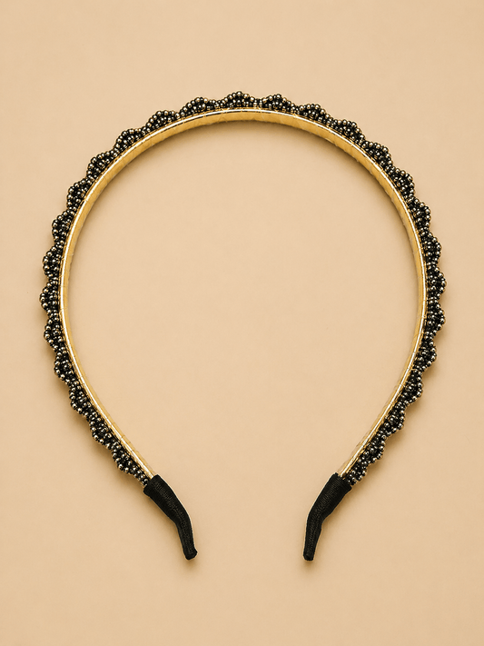 Azarbex™ Premium Pearl Hair Band Set of 2 elegantly designed with pearl beads, perfect for stylish hairstyles.