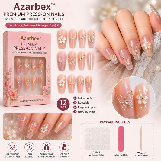 Azarbex™ Premium Press-On Nails – 12PCS Reusable DIY Nail Extension Set for Girls & Women