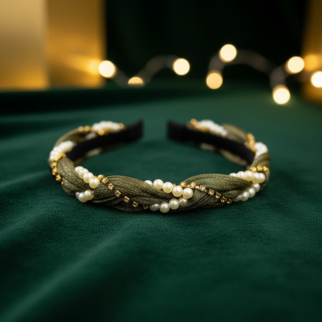 Azarbex™ Pearl Braided Headband for Women | Pearl Hair Band with Crystal Design