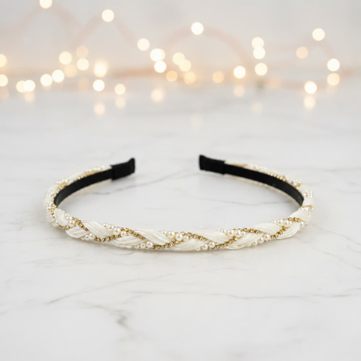 Azarbex™ Pearl Braided Headband for Women | Pearl Hair Band with Crystal Design