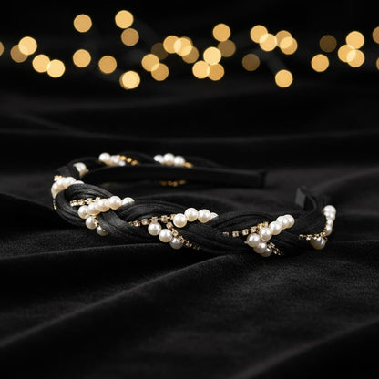 Azarbex™ Pearl Braided Headband for Women | Pearl Hair Band with Crystal Design