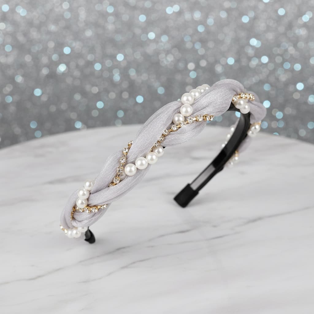 Azarbex™ Pearl Braided Headband for Women | Pearl Hair Band with Crystal Design