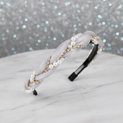 Azarbex™ Pearl Braided Headband for Women | Pearl Hair Band with Crystal Design