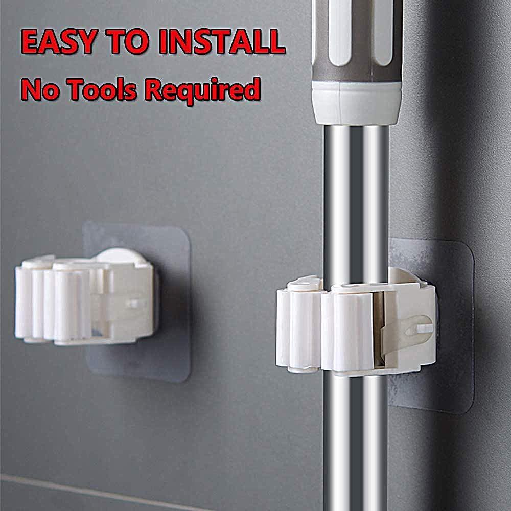 Self-adhesive mop holder wall mount for broom or cleaning tool storage, easy install