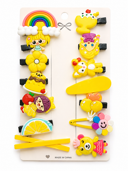 Set of colorful children's hair clips on a white background