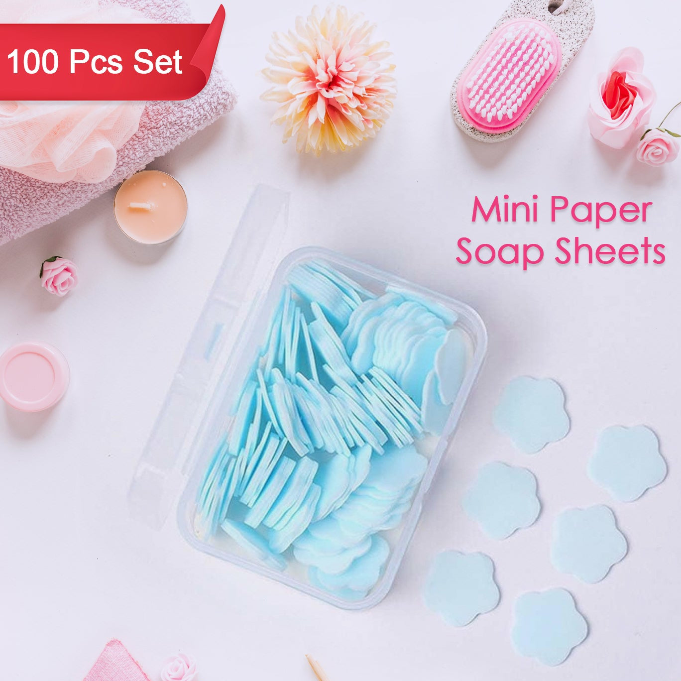Mini Portable Travel Soap Paper Sheets Flower Shape (100 Pcs Set Approx  Mix Color)