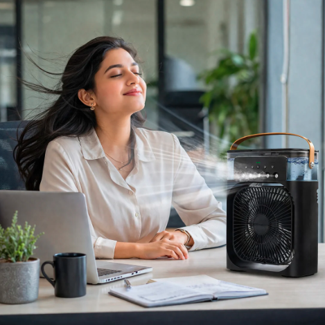 Portable USB Mini Cooling Fan | 3-in-1 Mist, Humidifier & LED Light – Azarbex