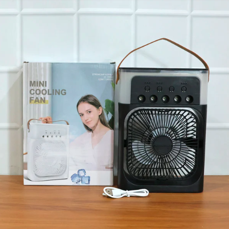 Portable USB Mini Cooling Fan | 3-in-1 Mist, Humidifier & LED Light – Azarbex