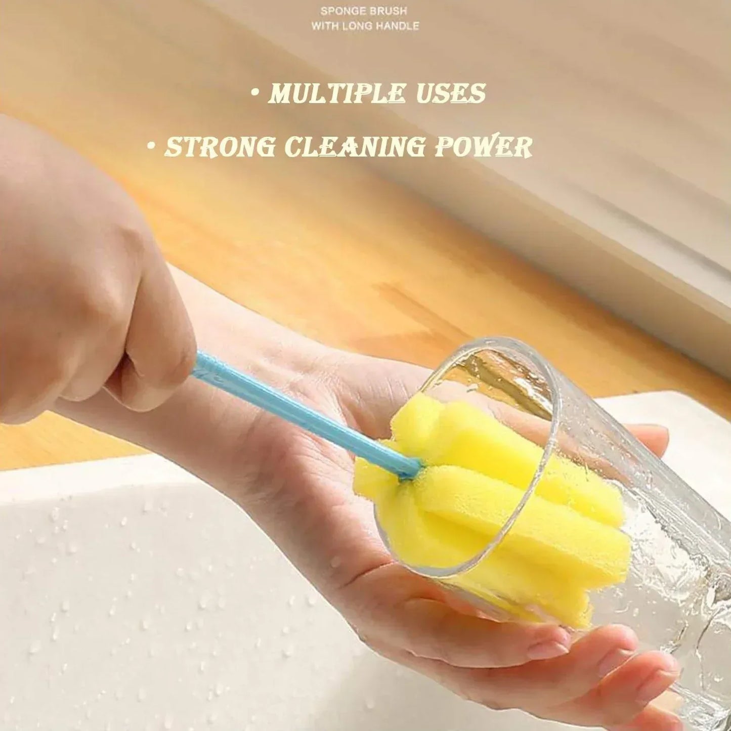 Sponge cup cleaning brush 20cm long handle bottle mug scrubber - Azarbex
