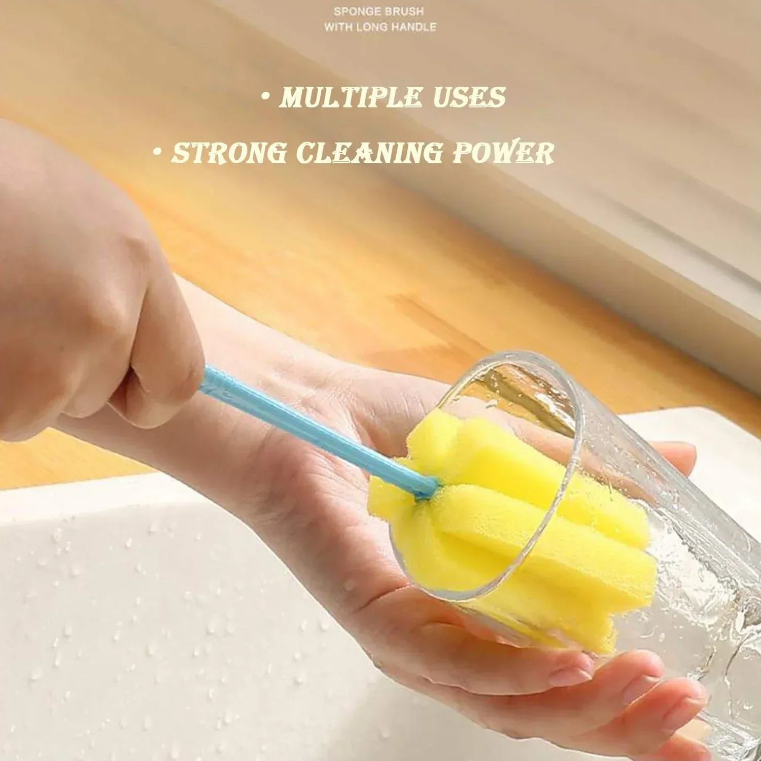 Sponge cup cleaning brush 20cm long handle bottle mug scrubber - Azarbex