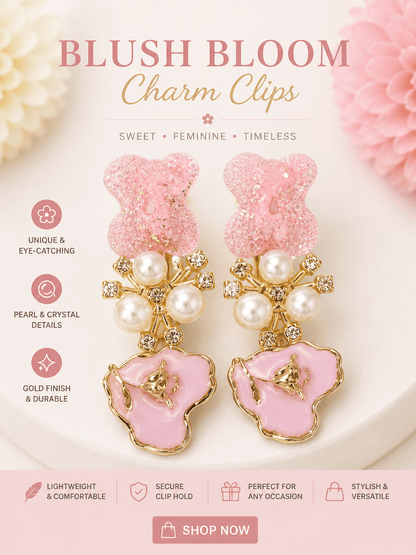 Pink Floral Pearl Hair Clips for Girls | Korean Style Gold Hair Accessories – Azarbex™