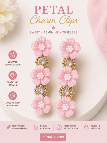Pink Floral Pearl Hair Clips for Girls | Korean Style Gold Hair Accessories – Azarbex™