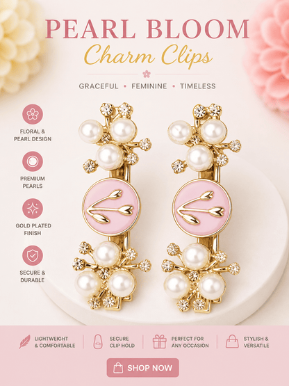 Pink Floral Pearl Hair Clips for Girls | Korean Style Gold Hair Accessories – Azarbex™