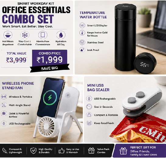 Smart Workday Kit | Electric Lunch Box Office Essentials Combo Set-Azarbex™