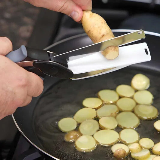 2-in-1 Smart Clever Cutter Kitchen Knife | Stainless Steel Chopper with Built-in Cutting Board – Azarbex
