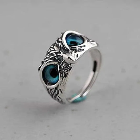 Silver Plated Owl Eye Ring | Adjustable Demon Eye Owl Ring for Men & Women – Azarbex