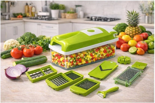 12-in-1 Multi-Purpose Vegetable & Fruit Chopper | Stainless Steel Blades, Slicer & Dicer for Kitchen – Azarbex
