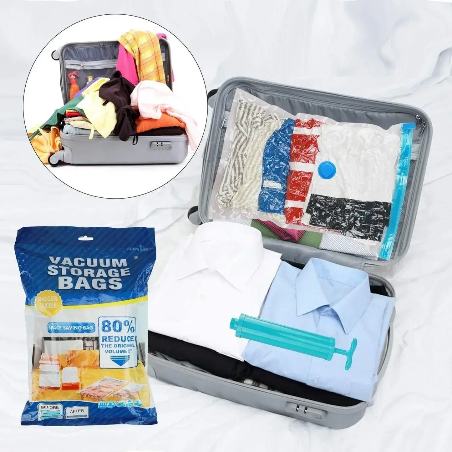 Vacuum Compression Storage Bags (Pack of 5) | Save 80% Space | Travel & Home Storage
