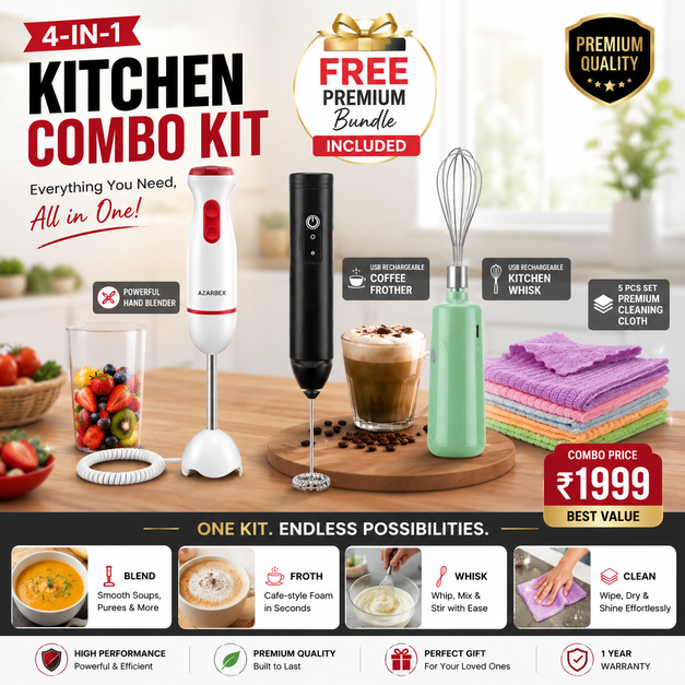 Electric Hand Blender Stick | 4-in-1 Kitchen Combo Kit – Azarbex™