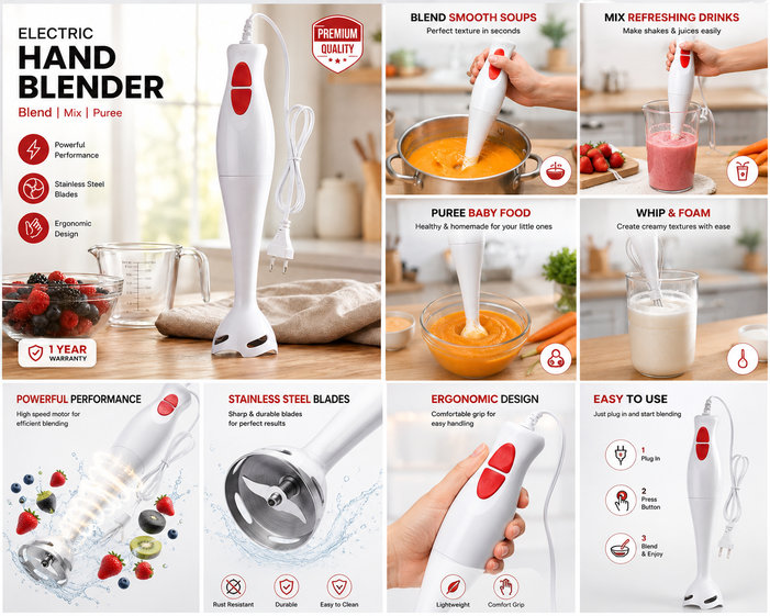 Electric Hand Blender Stick | 4-in-1 Kitchen Combo Kit – Azarbex™