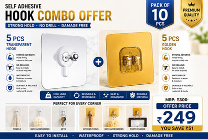 Adhesive Wall Hook Bundle | Kitchen Utility Hook + Screw Hook Combo | 10 Pcs – Azarbex