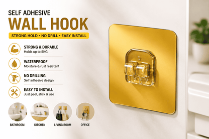 Adhesive Waterproof Reusable Wall Hook | No-Drill Seamless Utility Hook | Pack of 10