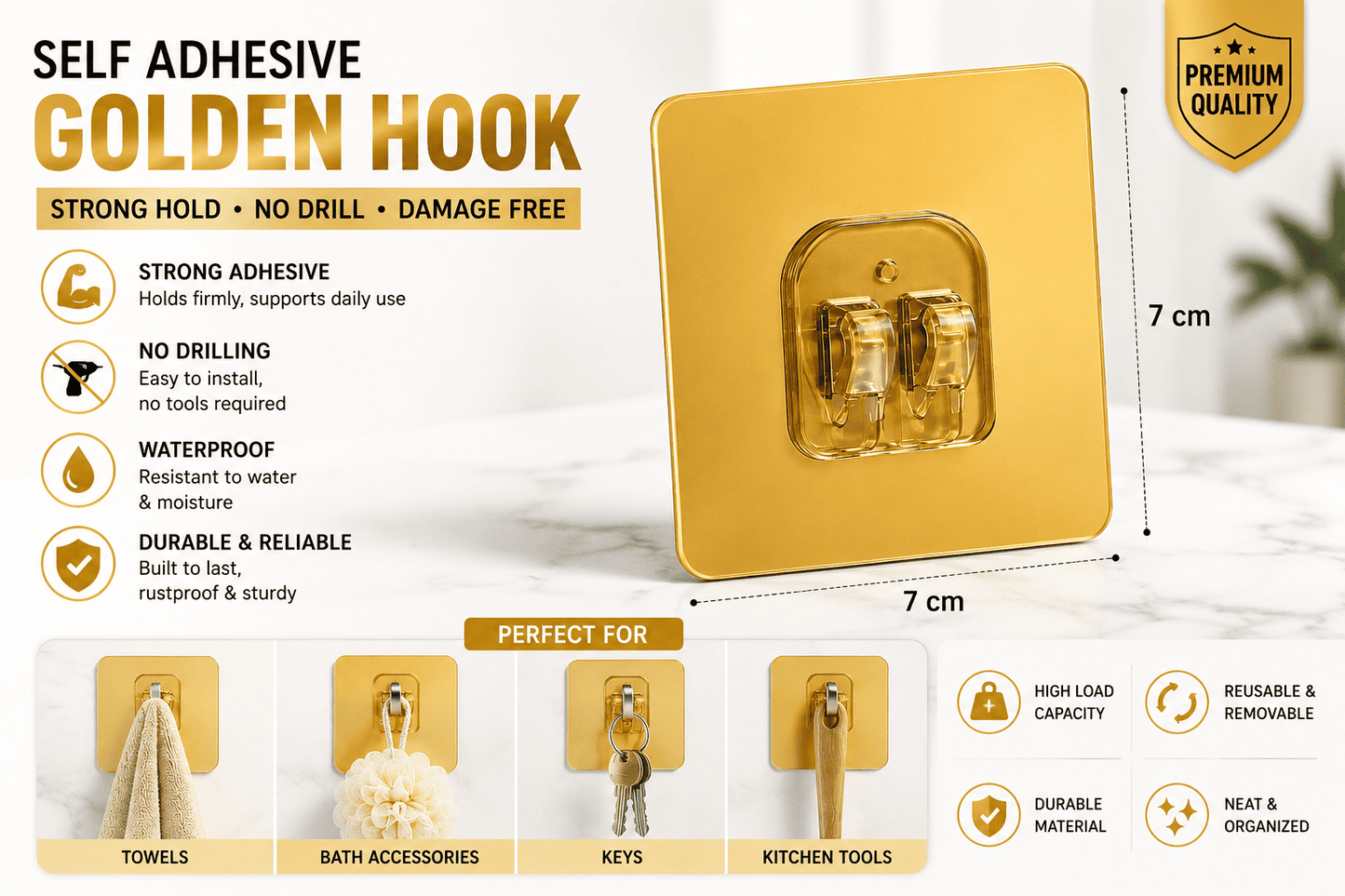 Adhesive Wall Hook Bundle | Kitchen Utility Hook + Screw Hook Combo | 10 Pcs – Azarbex