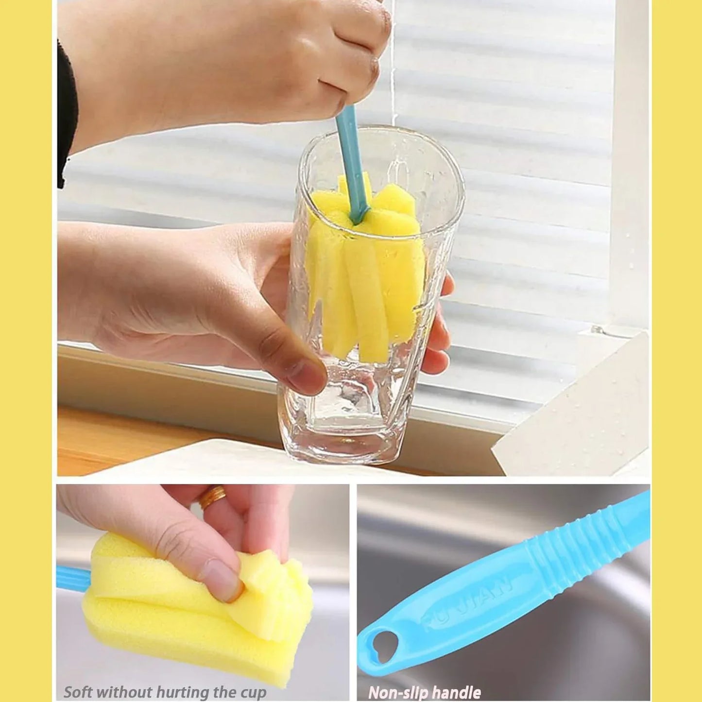 Sponge cup cleaning brush 20cm long handle bottle mug scrubber - Azarbex
