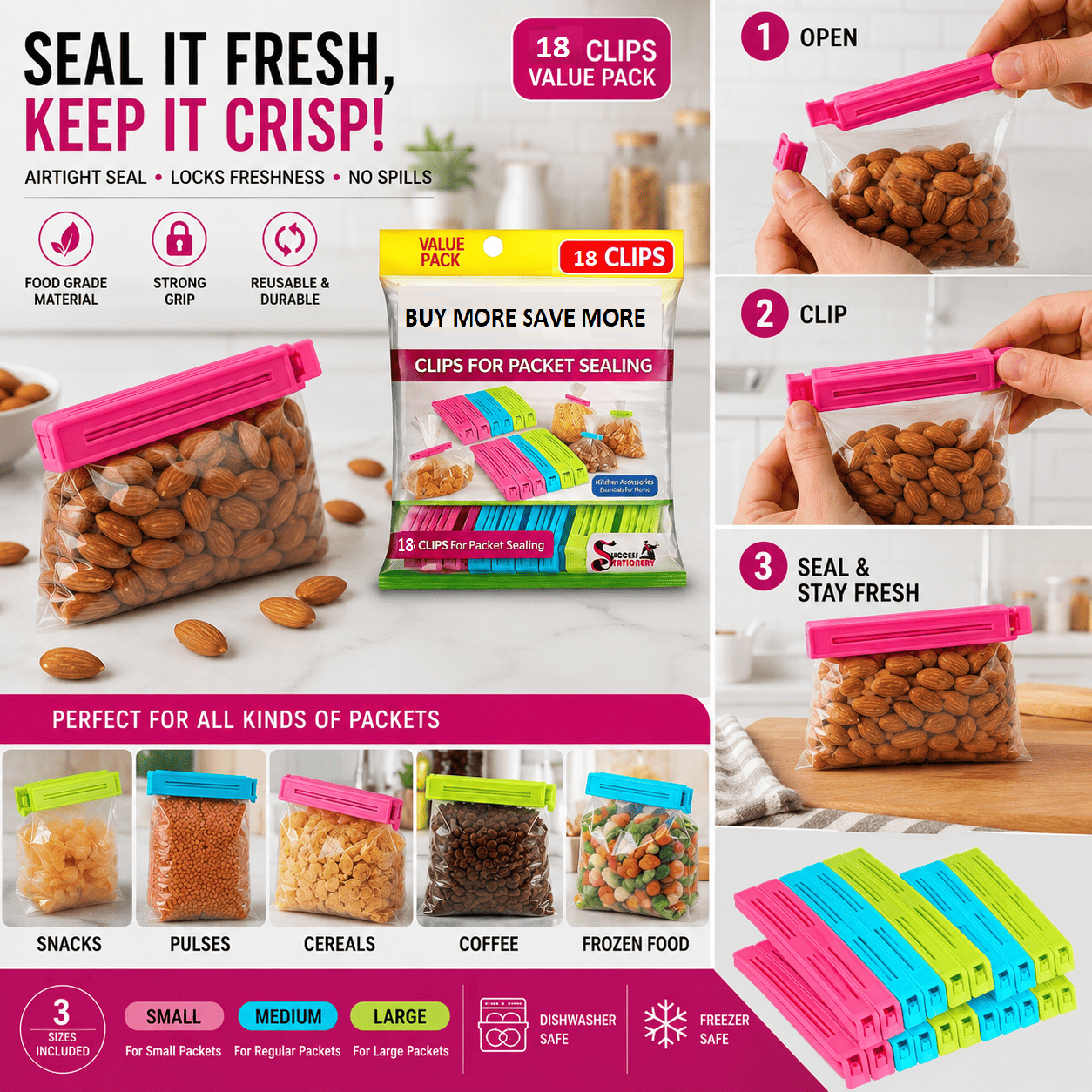 Bag Clip Sealer Set of 18 | 3 Sizes, BPA-Free, Multicolor – Azarbex