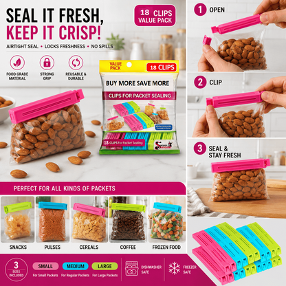 Bag Clip Sealer Set of 18 | 3 Sizes, BPA-Free, Multicolor – Azarbex
