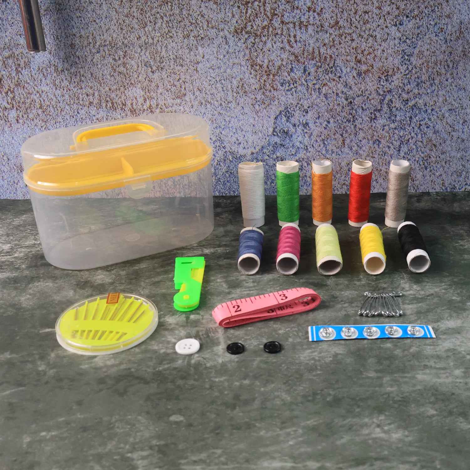 6573 Double Layer Small  Portable Travel Sewing Kits Box With Color Needle Threads Scissor Pin Hand Work Sewing Box Handwork Sewing Accessories
