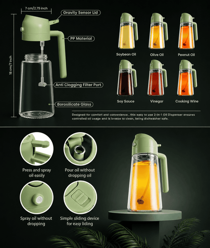 Glass Oil Dispenser and Mist Spray Bottle for Air Fryer, BBQ & Salad | Azarbex