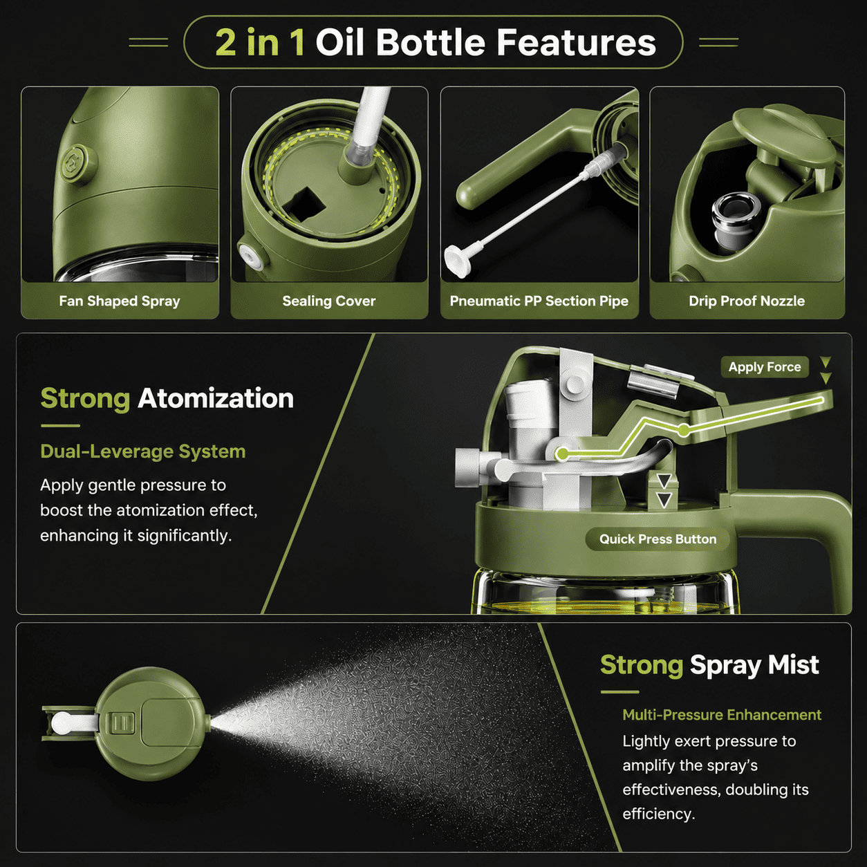 2-in-1 Glass Oil Sprayer Bottle – Leak Proof, Big Capacity, Multi Purpose | Azarbex