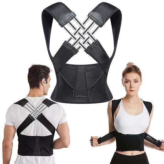 Posture corrector shoulder belt for men and women, adjustable black back brace