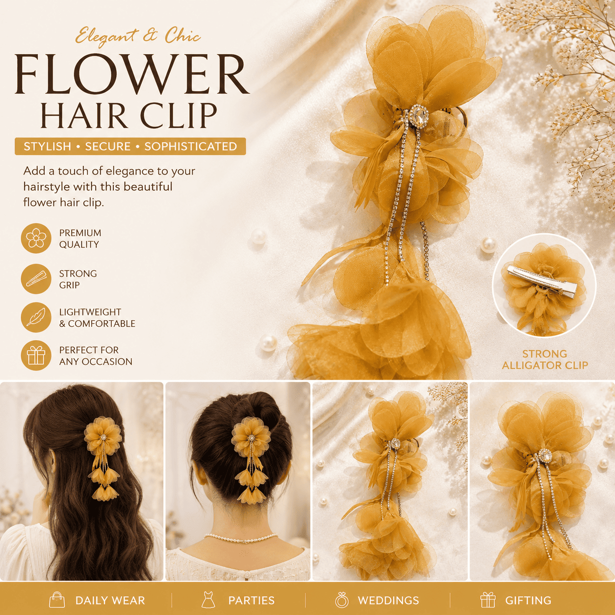 Premium Floral Butterfly Claw Clip for Women | Premium Strong Grip Hair Accessory for Girls-Azarbex™