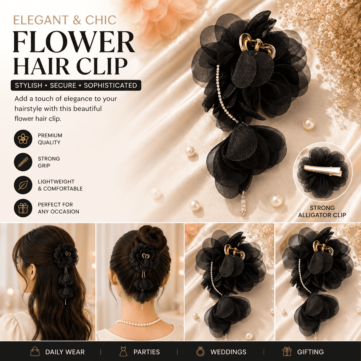 Premium Floral Butterfly Claw Clip for Women | Premium Strong Grip Hair Accessory for Girls-Azarbex™