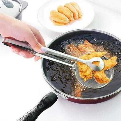 2 in 1 stainless steel oil frying filter spoon with clip kitchen strainer - Azarbex