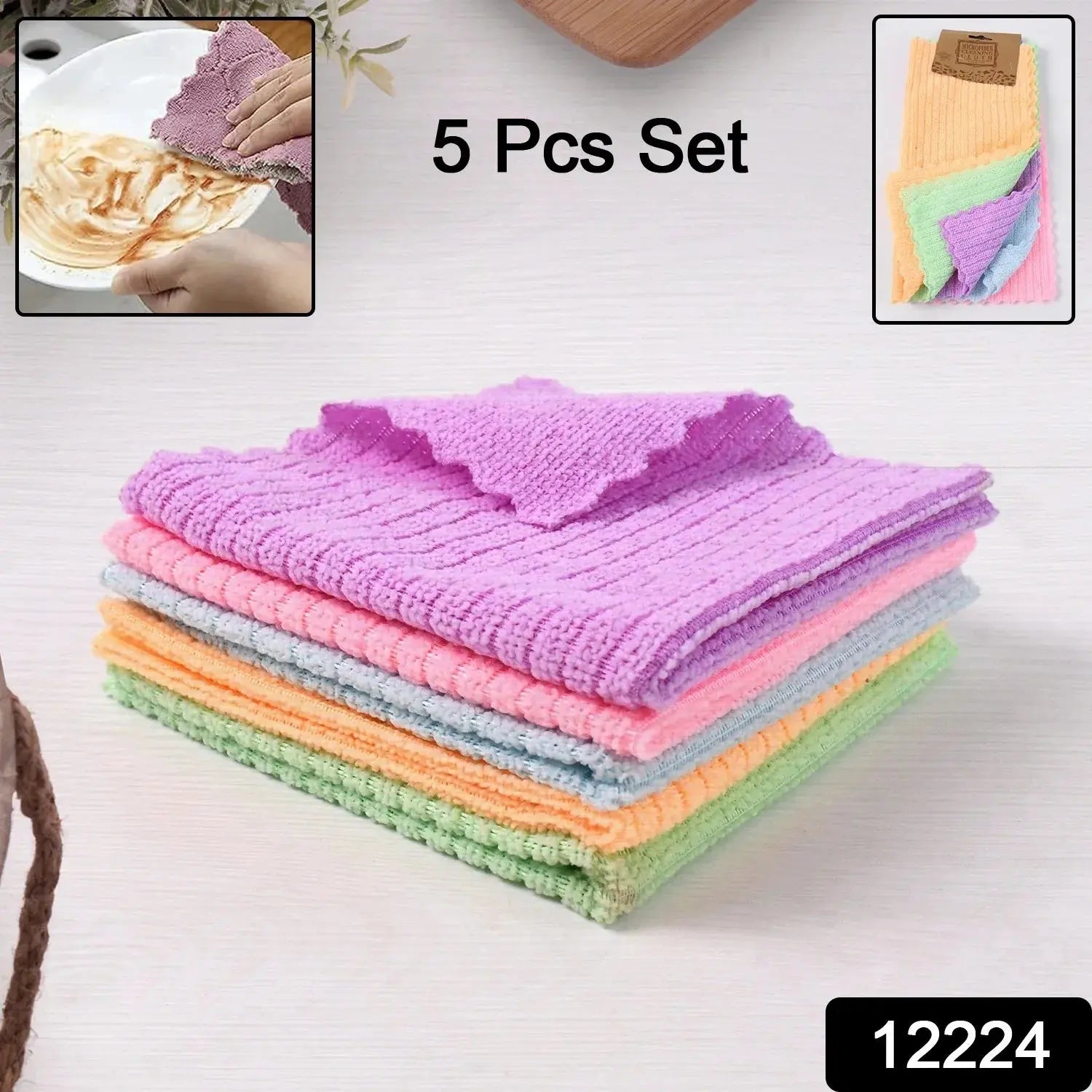 Pack of 5 super absorbent microfiber cleaning cloths for kitchen and car - Azarbex