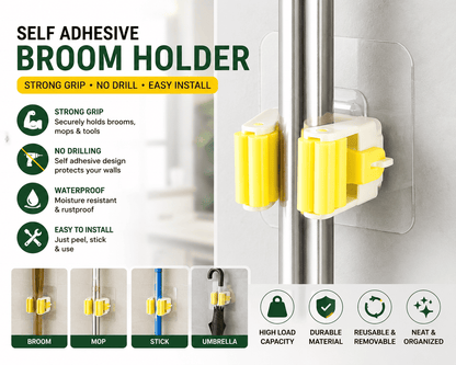 Complete Adhesive Wall Hook Kit | Mop Holder (Set of 4) + Frame Hooks (Pack of 10) + Flower Hooks (Set of 10) – Azarbex